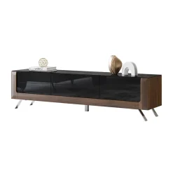 Garnero Arredamenti Mobile Tv Basso-Mobile porta TV 200x52h cm 2 ante 1 cassetto noce nero lucido Jumbo Nero Lucido - Noce