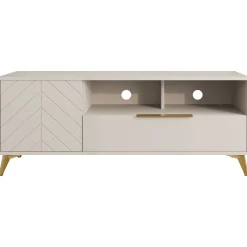 Garnero Arredamenti Mobile Tv Basso|Mobili Tv Moderni-Mobile porta TV 154x60h cm 1 anta 2 cassetti 2 vani a giorno beige con frontali serigrafati Miriam