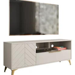 Garnero Arredamenti Mobile Tv Basso|Mobili Tv Moderni-Mobile porta TV 154x60h cm 1 anta 2 cassetti 2 vani a giorno beige con frontali serigrafati Miriam