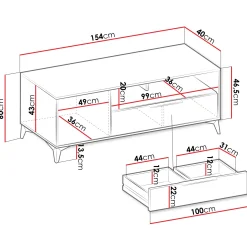 Garnero Arredamenti Mobile Tv Basso|Mobili Tv Moderni-Mobile porta TV 154x60h cm 1 anta 2 cassetti 2 vani a giorno beige con frontali serigrafati Miriam