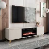 Garnero Arredamenti Camino Elettrico|Mobile Tv Basso-Mobile porta TV 184x53h cm 2 ante con caminetto frontali serigrafati beige nero Miriam
