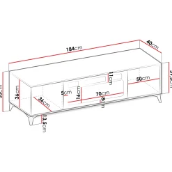 Garnero Arredamenti Camino Elettrico|Mobile Tv Basso-Mobile porta TV 184x53h cm 2 ante con caminetto frontali serigrafati beige nero Miriam