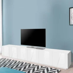 Garnero Arredamenti Mobile Tv Basso-Mobile porta TV 244x46h cm 6 ante bianco lucido Zenzero Gihome® Bianco Opaco