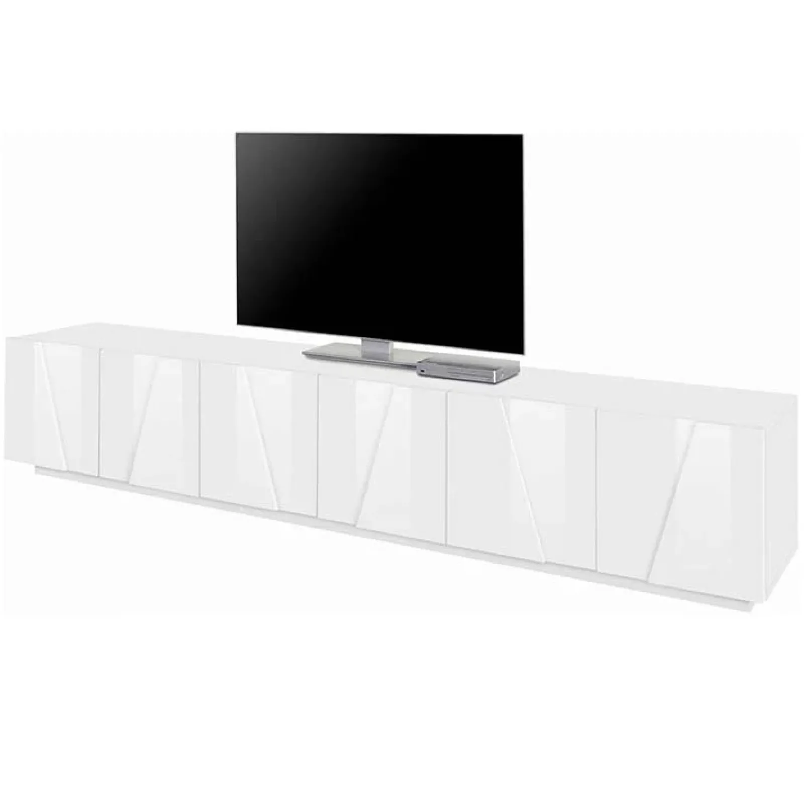 Garnero Arredamenti Mobile Tv Basso-Mobile porta TV 244x46h cm 6 ante bianco lucido Zenzero Gihome® Bianco Opaco