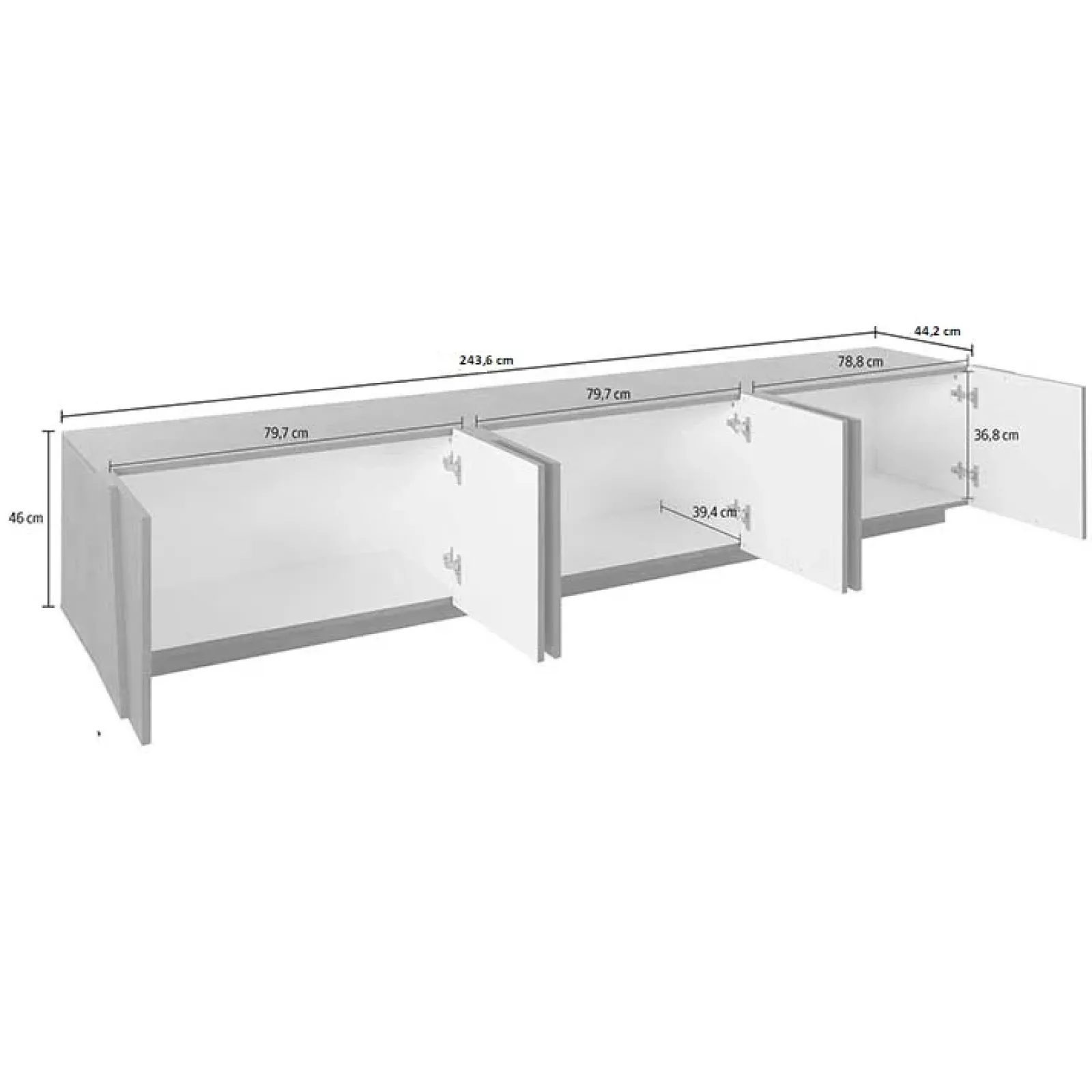 Garnero Arredamenti Mobile Tv Basso-Mobile porta TV 244x46h cm 6 ante bianco lucido Zenzero Gihome® Bianco Opaco