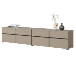 Garnero Arredamenti Mobile Tv Basso|Mobili Tv Moderni-Mobile porta TV 225x48h cm 4 ante a ribalta 4 cassetti moderno nero Lolla Tortora