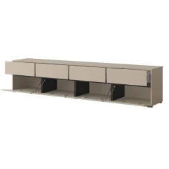 Garnero Arredamenti Mobile Tv Basso|Mobili Tv Moderni-Mobile porta TV 225x48h cm 4 ante a ribalta 4 cassetti moderno nero Lolla Tortora