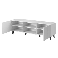 Garnero Arredamenti Mobile Tv Basso|Mobili Tv Moderni-Mobile porta TV 150x52h cm 2 ante cannettato bianco Essence Bianco Opaco
