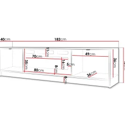 Garnero Arredamenti Camino Elettrico|Mobile Tv Sospeso-Mobile porta TV 182x48h cm 2 ante con caminetto nero cannettato Athena Nero Opaco