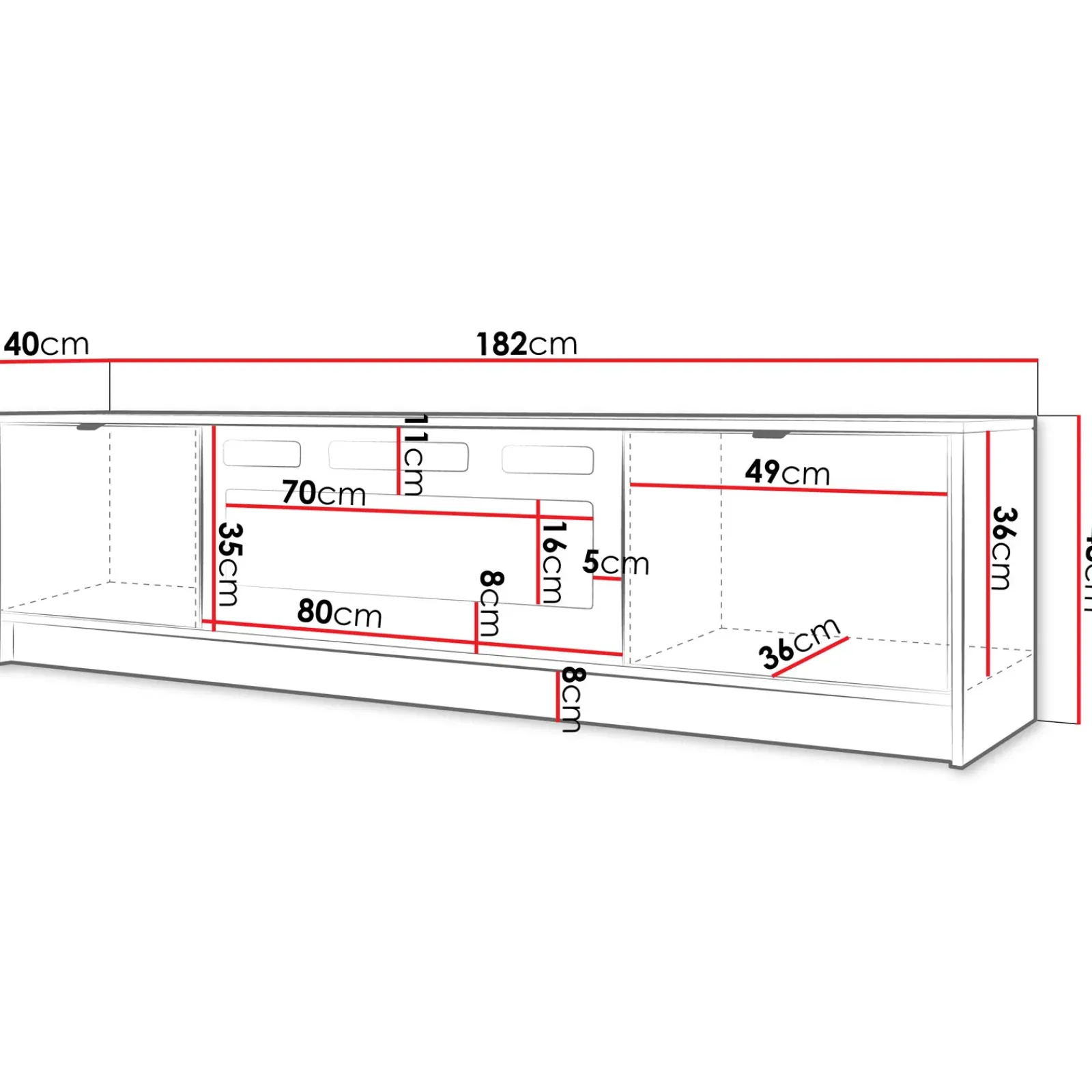 Garnero Arredamenti Camino Elettrico|Mobile Tv Sospeso-Mobile porta TV 182x48h cm 2 ante con caminetto nero cannettato Athena Nero Opaco