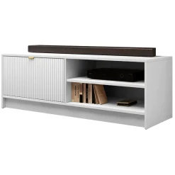Garnero Arredamenti Mobili Tv Moderni|Mobile Tv Moderno-Mobile porta tv 120x40h cm 1 anta 2 vani a giorno cannettato bianco Athena Bianco Opaco