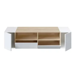 Garnero Arredamenti Mobile Tv Basso|Mobili Tv Moderni-Mobile porta TV 138x36h cm 4 ante soggiorno bianco opaco rovere Ted
