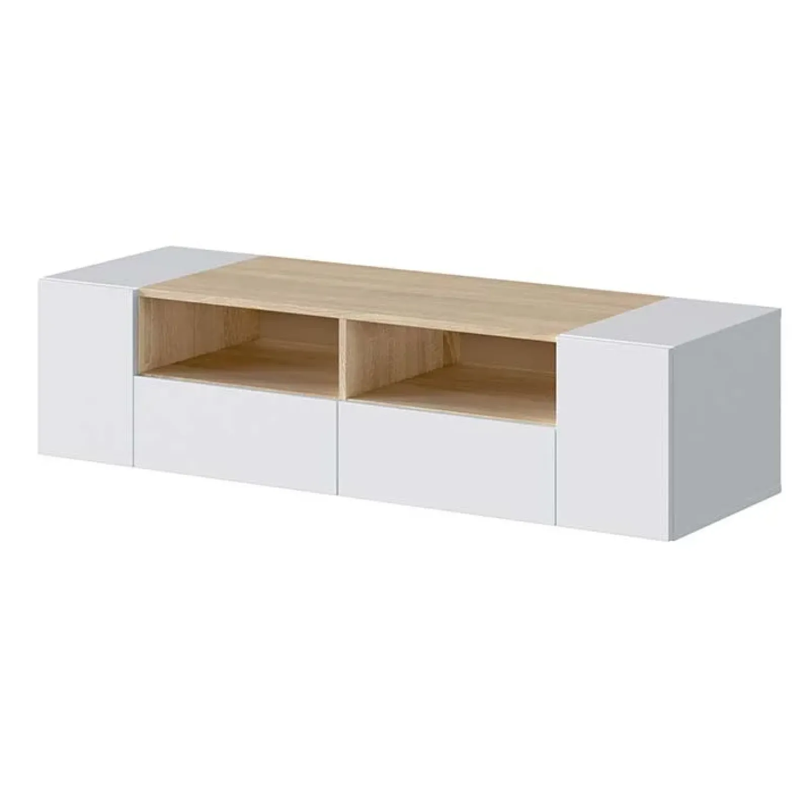 Garnero Arredamenti Mobile Tv Basso|Mobili Tv Moderni-Mobile porta TV 138x36h cm 4 ante soggiorno bianco opaco rovere Ted