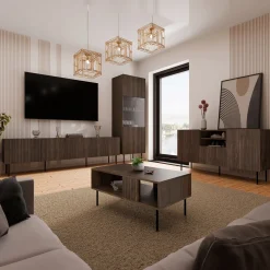 Garnero Arredamenti Mobile Tv Basso|Mobili Tv Moderni-Mobile porta TV 201x58h cm 4 ante noce cannettato Gabiot