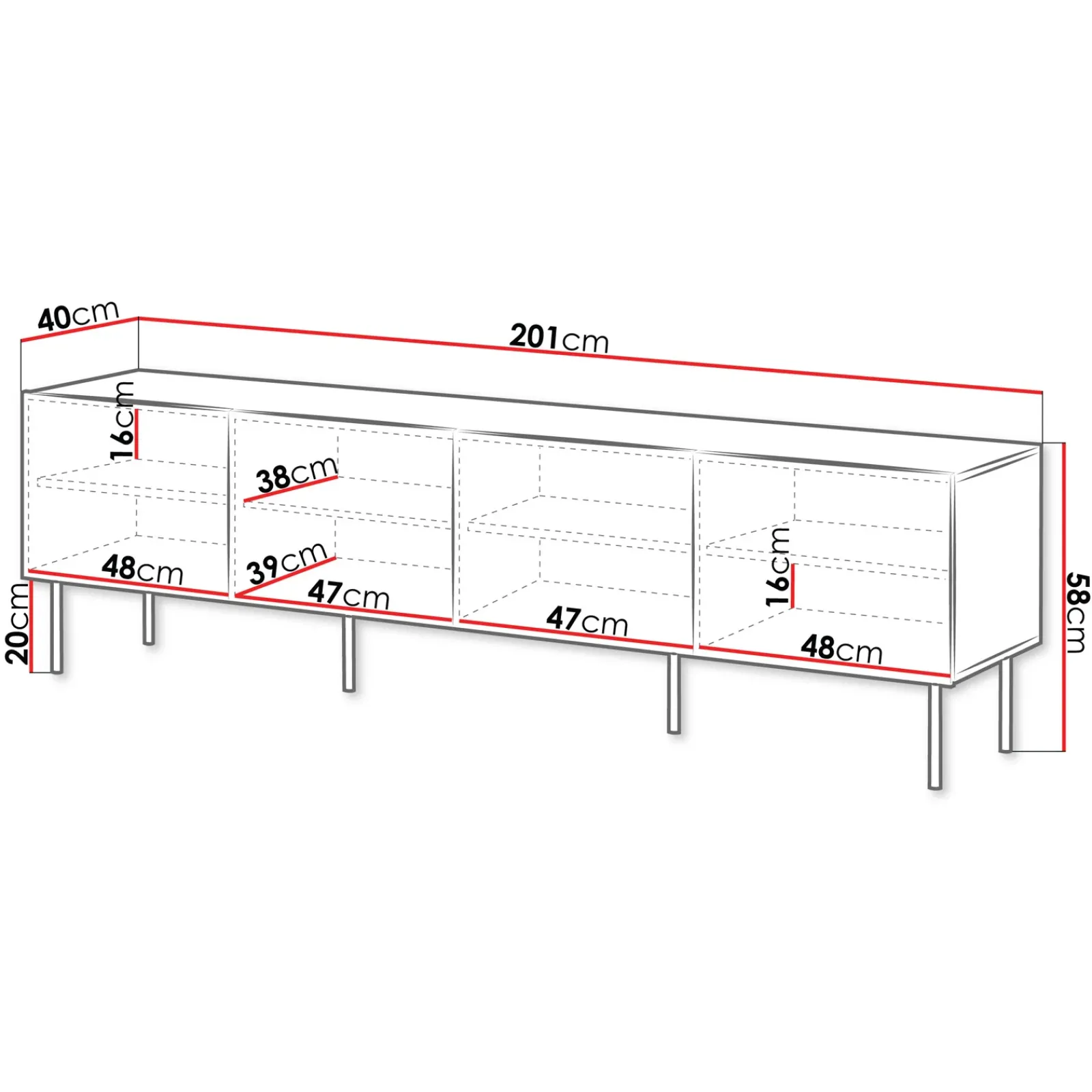 Garnero Arredamenti Mobile Tv Basso|Mobili Tv Moderni-Mobile porta TV 201x58h cm 4 ante noce cannettato Gabiot