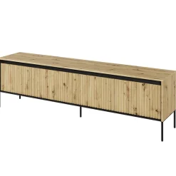 Garnero Arredamenti Mobili Tv Moderni|Mobile Tv Moderno-Mobile porta TV 193x56h cm 4 ante led cannettato nero Camelia Rovere Rustico