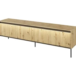 Garnero Arredamenti Mobili Tv Moderni|Mobile Tv Moderno-Mobile porta TV 193x56h cm 4 ante led cannettato nero Camelia Rovere Rustico