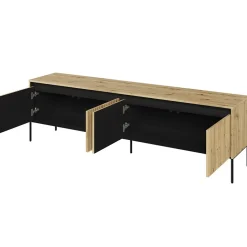 Garnero Arredamenti Mobili Tv Moderni|Mobile Tv Moderno-Mobile porta TV 193x56h cm 4 ante led cannettato nero Camelia Rovere Rustico