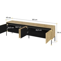 Garnero Arredamenti Mobili Tv Moderni|Mobile Tv Moderno-Mobile porta TV 193x56h cm 4 ante led cannettato nero Camelia Rovere Rustico