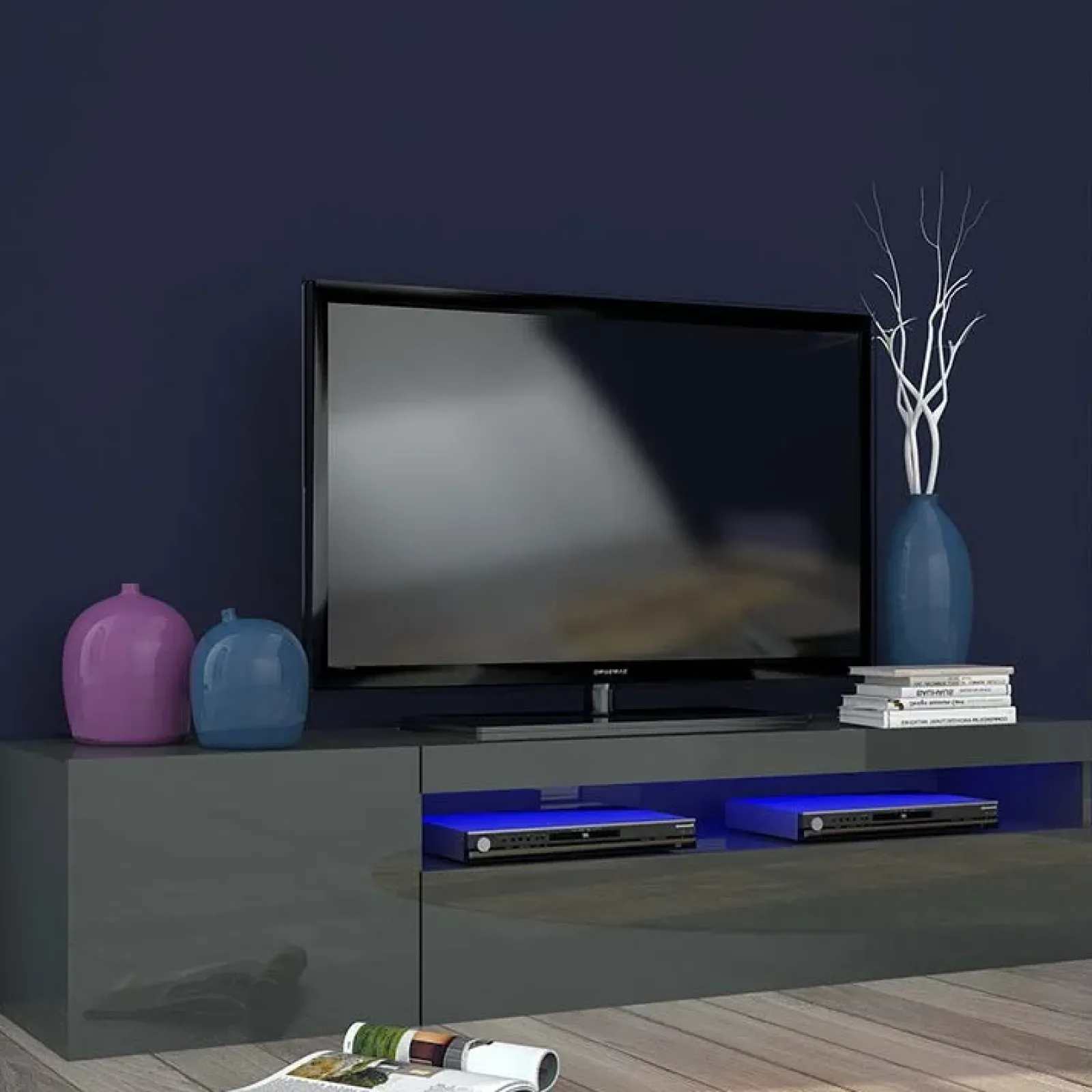 Garnero Arredamenti Mobile Tv Basso|Mobili Tv Moderni-Mobile porta TV 155x37h cm 1 anta laccato lucido Light Small Gihome® Antracite