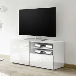 Garnero Arredamenti Mobile Tv Basso|Mobili Tv Moderni-Mobile porta TV 122x57h cm 1 anta 1 cassetto bianco Paradise Bianco Lucido