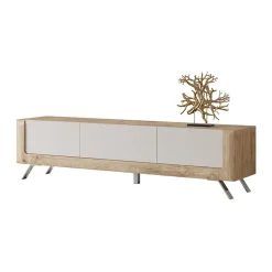 Garnero Arredamenti Mobile Tv Basso-Mobile porta TV 200x52h cm 2 ante 1 cassetto rovere tortora lucido Jumbo Tortora - Rovere