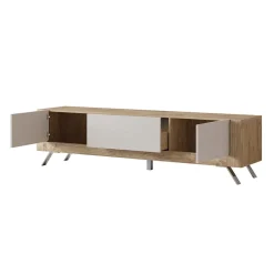 Garnero Arredamenti Mobile Tv Basso-Mobile porta TV 200x52h cm 2 ante 1 cassetto rovere tortora lucido Jumbo Tortora - Rovere