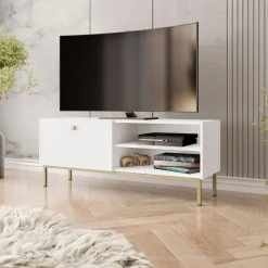 Garnero Arredamenti Mobile Tv Basso|Mobili Tv Moderni-Mobile porta TV 120x48h cm 1 anta 2 vani bianco opaco Giuggiola