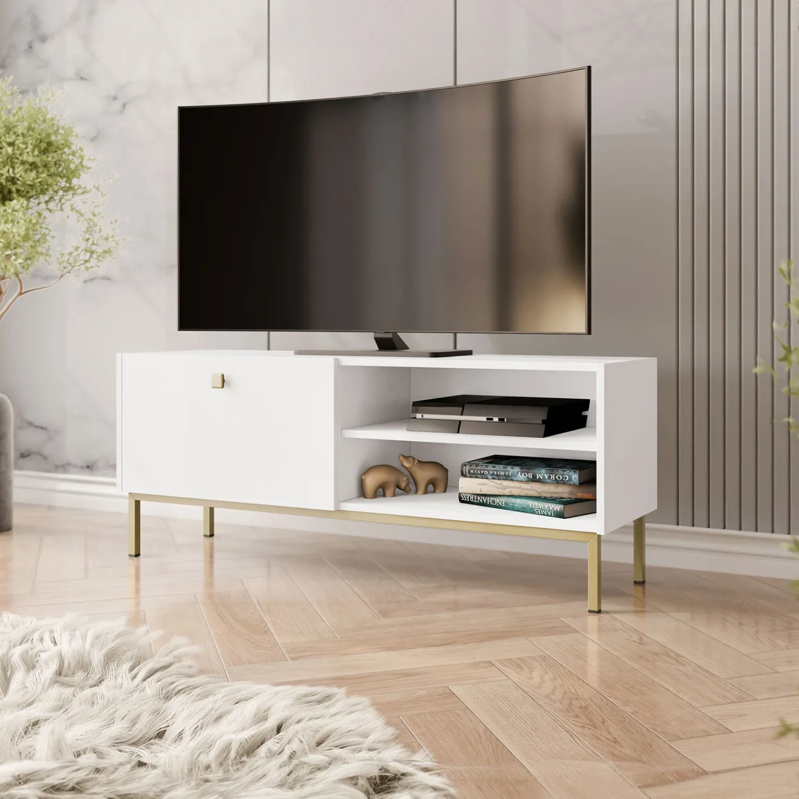 Garnero Arredamenti Mobile Tv Basso|Mobili Tv Moderni-Mobile porta TV 120x48h cm 1 anta 2 vani bianco opaco Giuggiola