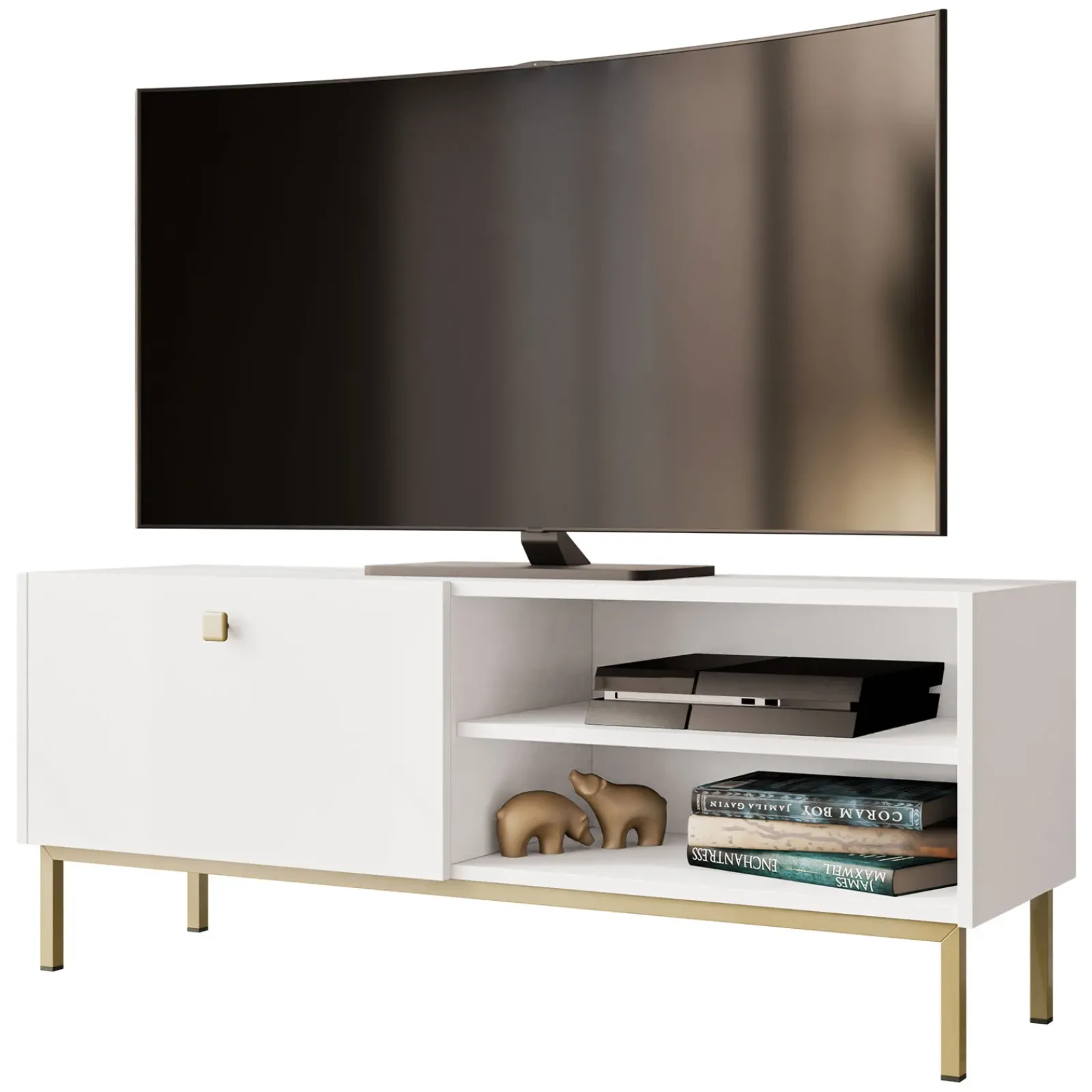 Garnero Arredamenti Mobile Tv Basso|Mobili Tv Moderni-Mobile porta TV 120x48h cm 1 anta 2 vani bianco opaco Giuggiola