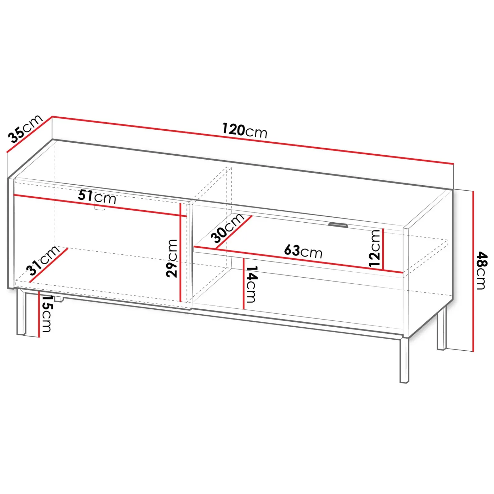 Garnero Arredamenti Mobile Tv Basso|Mobili Tv Moderni-Mobile porta TV 120x48h cm 1 anta 2 vani bianco opaco Giuggiola
