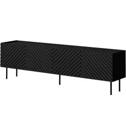 Garnero Arredamenti Mobile Tv Basso-Mobile porta TV 200x59h cm 4 ante con frontali decorati nero Daniele Nero Opaco