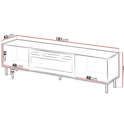 Garnero Arredamenti Camino Elettrico|Mobile Tv Basso-Mobile porta TV 181x53h cm 2 ante con caminetto con frontali cannettati beige Ziggy