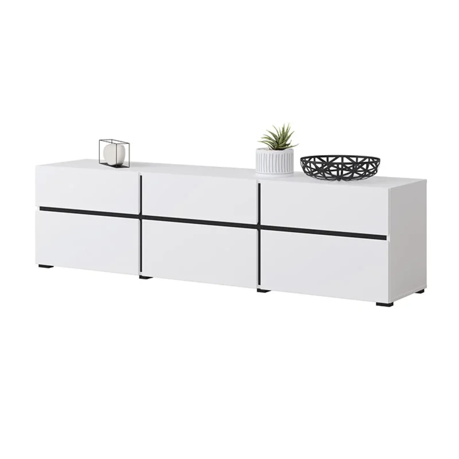 Garnero Arredamenti Mobile Tv Basso|Mobili Tv Moderni-Mobile porta TV 180x48h cm 3 ante a ribalta 3 cassetti nero Lolla Bianco Opaco