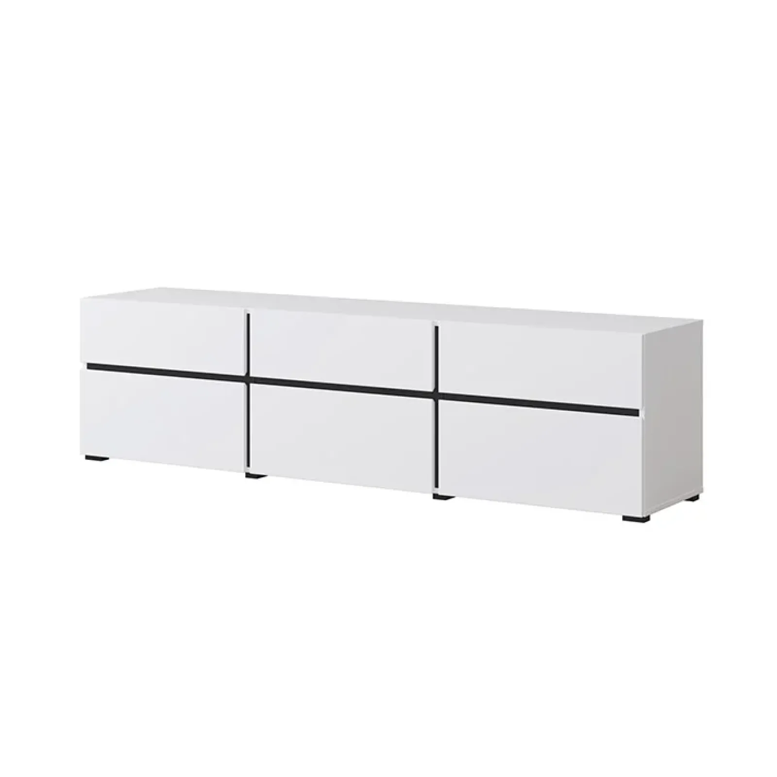 Garnero Arredamenti Mobile Tv Basso|Mobili Tv Moderni-Mobile porta TV 180x48h cm 3 ante a ribalta 3 cassetti nero Lolla Bianco Opaco