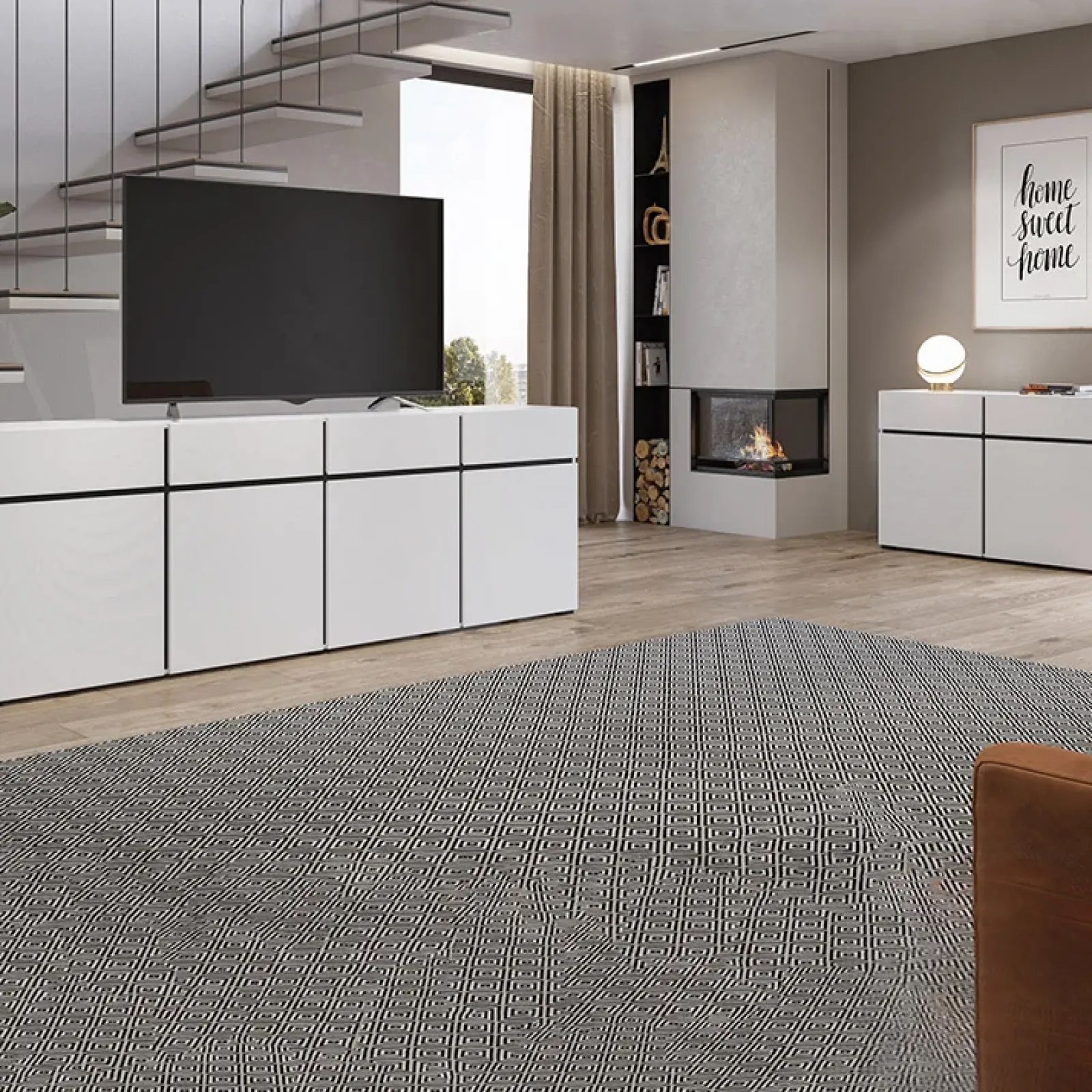 Garnero Arredamenti Mobile Tv Basso|Mobili Tv Moderni-Mobile porta TV 180x48h cm 3 ante a ribalta 3 cassetti nero Lolla Bianco Opaco