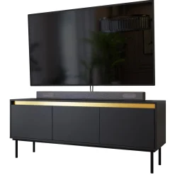 Garnero Arredamenti Mobile Tv Basso-Mobile porta TV 150x60h cm 3 ante nero oro Praga Nero Opaco - Oro