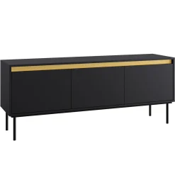Garnero Arredamenti Mobile Tv Basso-Mobile porta TV 150x60h cm 3 ante nero oro Praga Nero Opaco - Oro