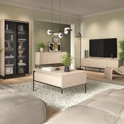 Garnero Arredamenti Mobili Tv Moderni|Mobile Tv Moderno-Mobile porta TV 167x56h cm 2 ante led cannettato nero Camelia Beige