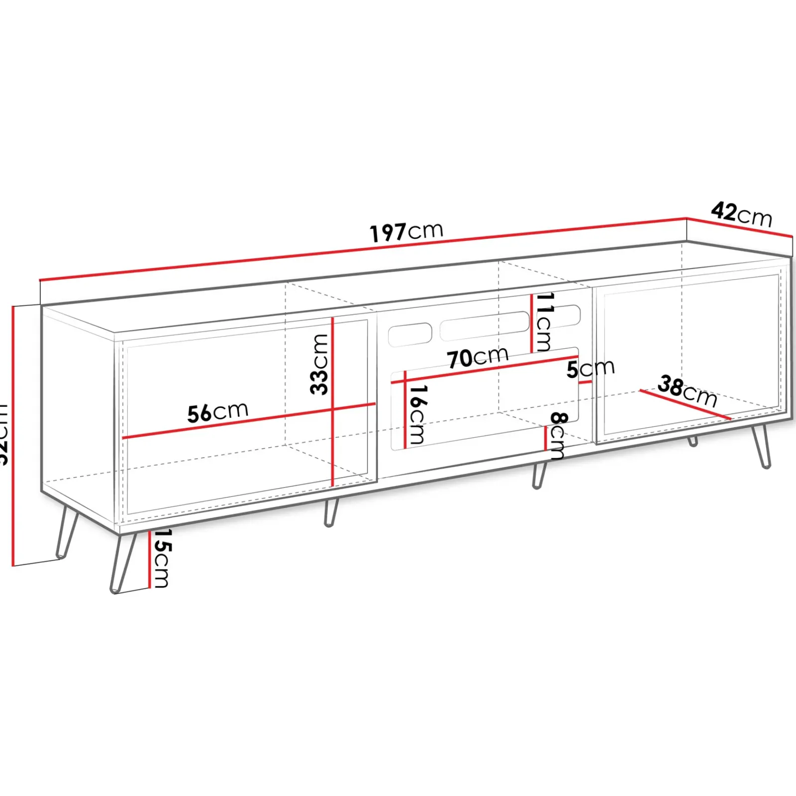 Garnero Arredamenti Camino Elettrico|Mobile Tv Basso-Mobile porta TV 197x52h cm 2 ante con caminetto frontali decorati beige nero Simona