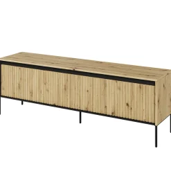 Garnero Arredamenti Mobili Tv Moderni|Mobile Tv Moderno-Mobile porta TV 167x56h cm 2 ante led cannettato nero Camelia Rovere Rustico