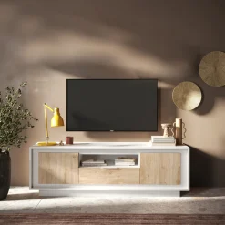 Garnero Arredamenti Mobile Tv Basso|Mobili Tv Moderni-Mobile porta TV 184x58h cm 2 ante 1 cassetto bianco opaco rovere chiaro Deluxe Rovere - Bianco opaco