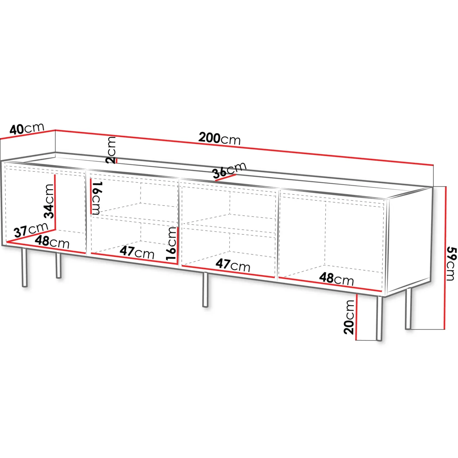 Garnero Arredamenti Mobile Tv Basso-Mobile porta TV 200x59h cm 4 ante con frontali decorati bianco Daniele Bianco Opaco