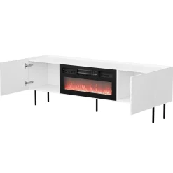 Garnero Arredamenti Camino Elettrico|Mobile Tv Basso-Mobile porta TV 181x59h cm 2 ante con caminetto con frontali decorati bianco Daniele Bianco Opaco