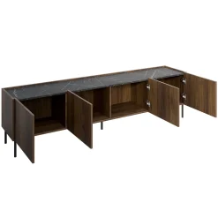 Garnero Arredamenti Mobili Tv Moderni|Mobile Tv Moderno-Mobile porta TV 200x50h cm 4 ante piano effetto marmo nero noce Caliva