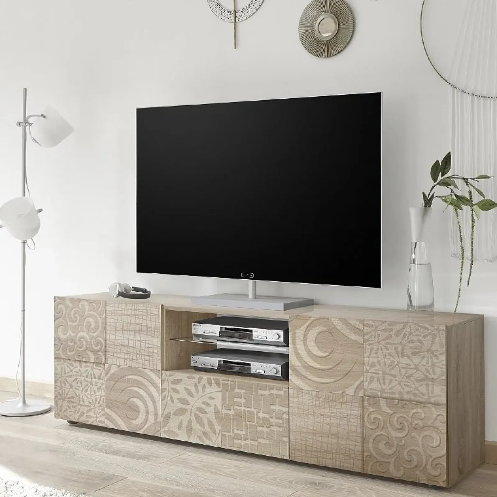 Garnero Arredamenti Mobile Tv In Legno|Mobile Tv Basso-Mobile porta TV 181x57h cm 2 ante 1 cassetto soggiorno samoa Paradise Rovere