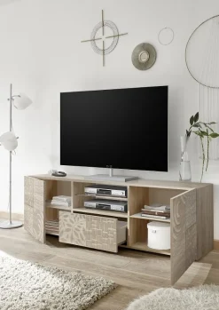 Garnero Arredamenti Mobile Tv In Legno|Mobile Tv Basso-Mobile porta TV 181x57h cm 2 ante 1 cassetto soggiorno samoa Paradise Rovere