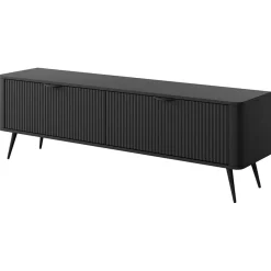 Garnero Arredamenti Mobile Tv Basso-Mobile porta TV 163x51h cm 2 ante cannettato Ramis Nero Opaco