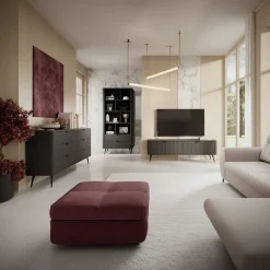 Garnero Arredamenti Mobile Tv Basso-Mobile porta TV 163x51h cm 2 ante cannettato Ramis Nero Opaco