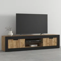 Garnero Arredamenti Mobili Tv Moderni|Mobile Tv Moderno-Mobile porta tv 180x43h cm 2 ante rovere rustico nero Ilyssa